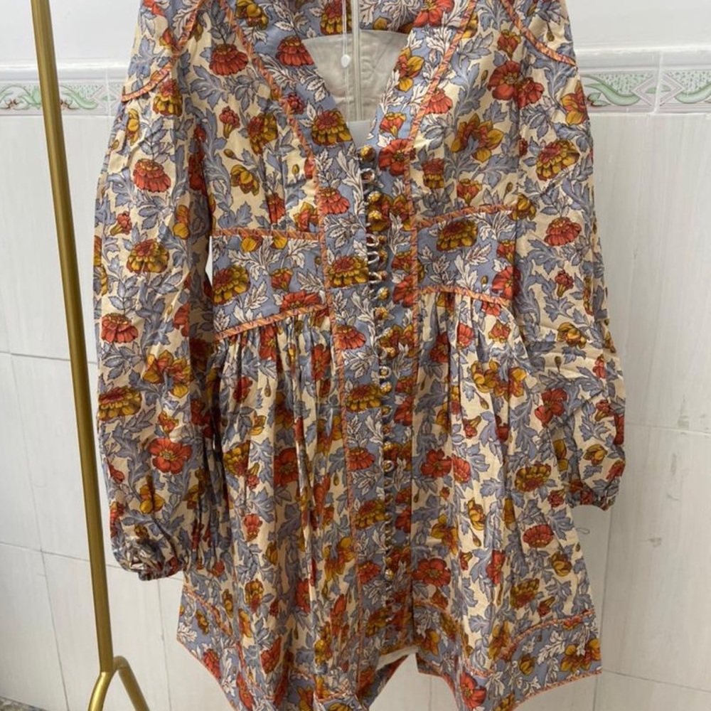 Dusty blue floral Andie dress button front